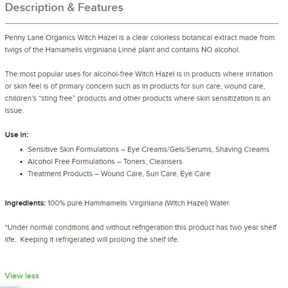 1L 100% Pure Witch Hazel Alcohol FREE - Penny Lane - Picture 3 of 4